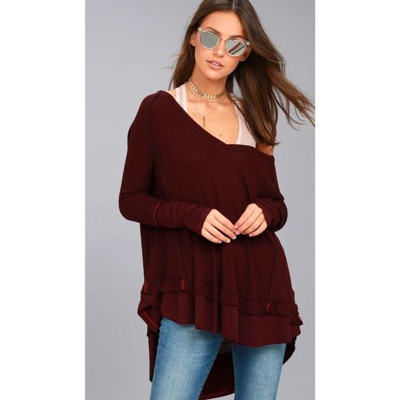 Free People Tops - Free People we the free burgundy boho thermal long sleeve top